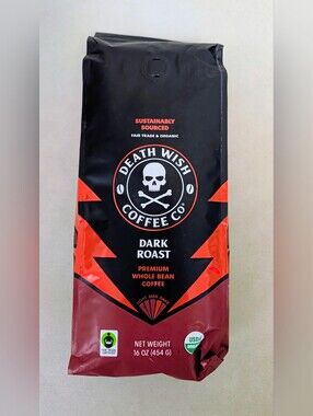 Death Wish Coffee Co Dark Roast Whole Bean Coffee 16 oz USDA Organic Fair Trade